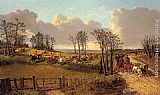 A Hunting Scene with a Coach and Four on the Open Road by John Frederick Herring, Jnr